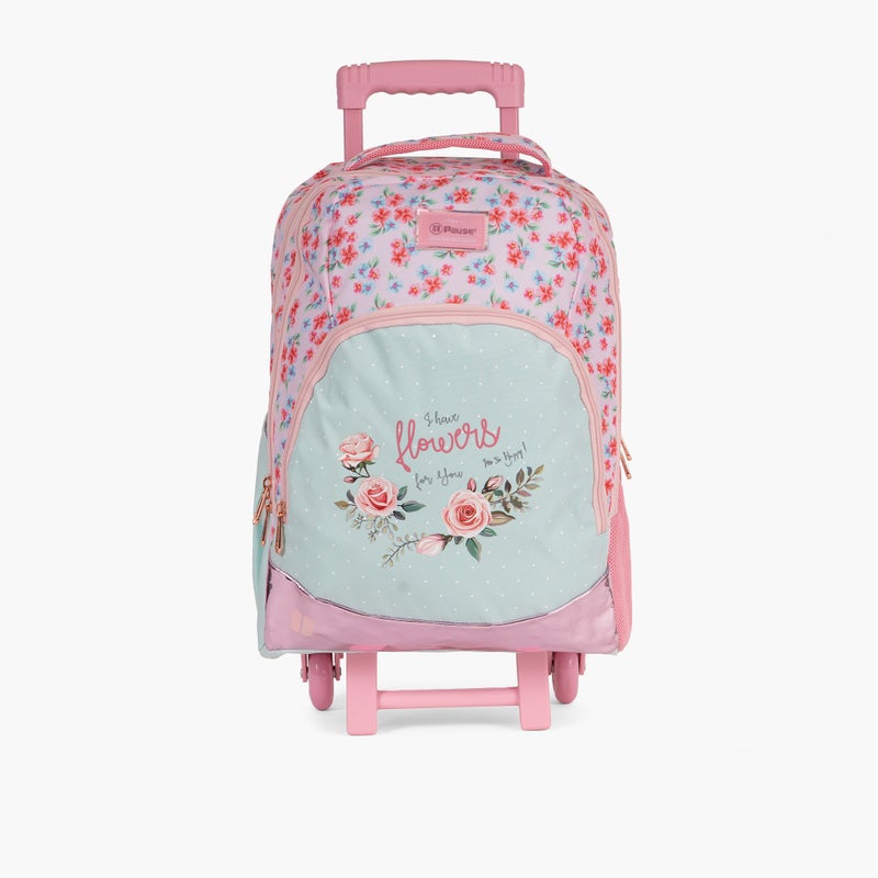 PAUSE Floral Print Trolley Backpack for Girls - Image 1